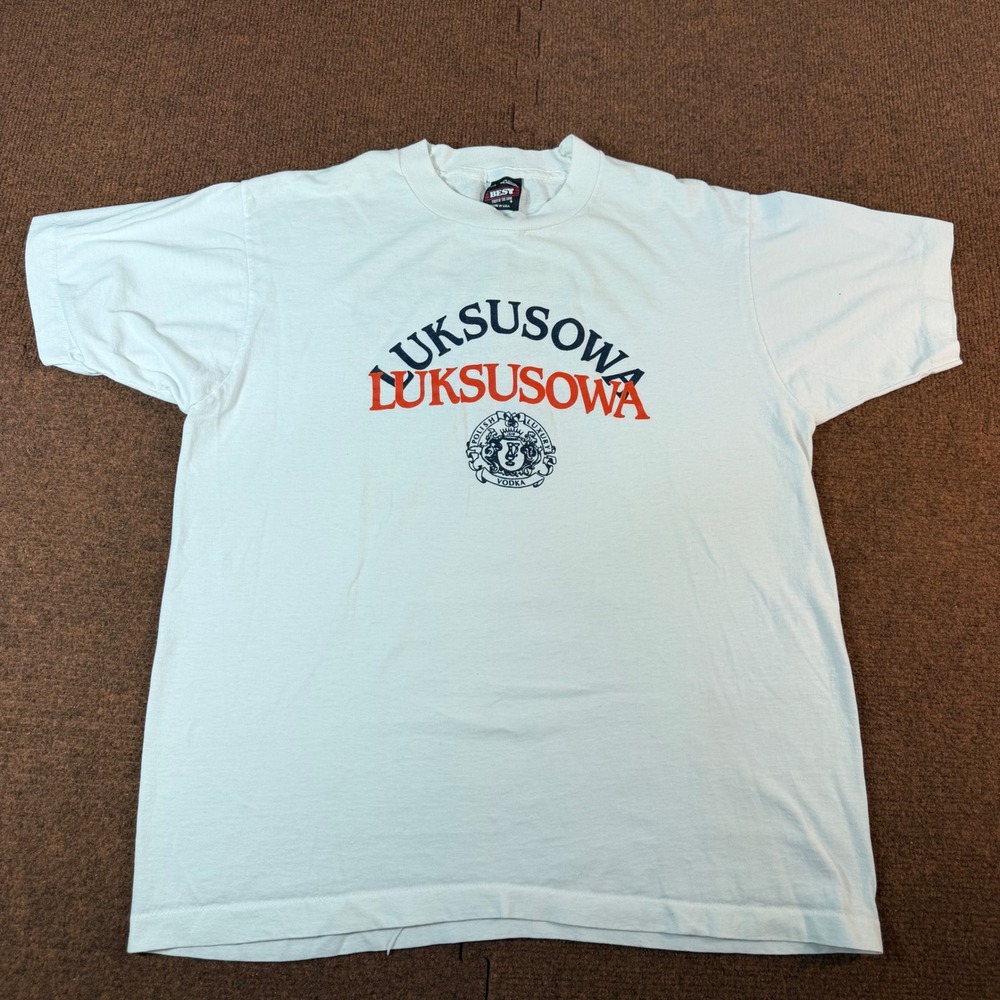 Vintage Luksusowa Potato Vodka T-Shirt Mens Large White 90s Best Fruit of Loom